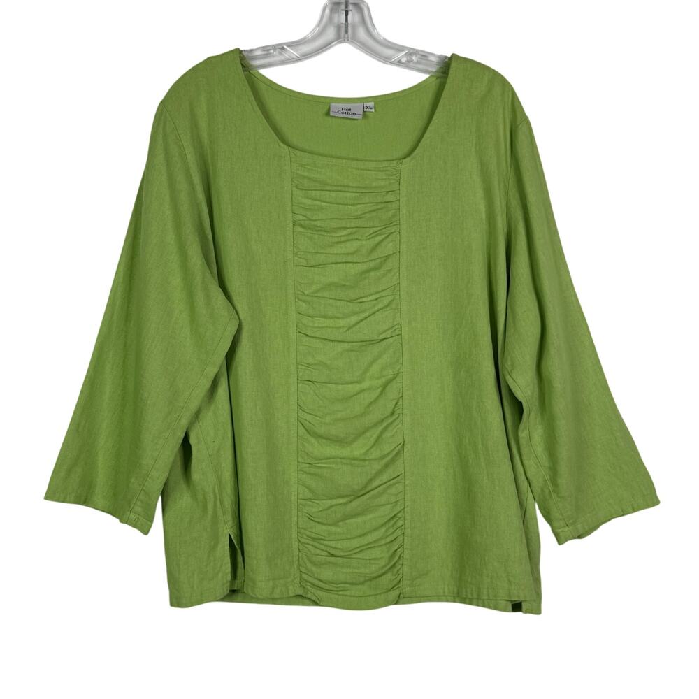 Hot Cotton 3/4 Sleeve Linen Top Green Women’s XL Beach Resort Travel